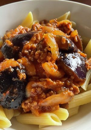 包丁不要！揚げナスとひき肉のトマトパスタ-レシピのメイン写真
