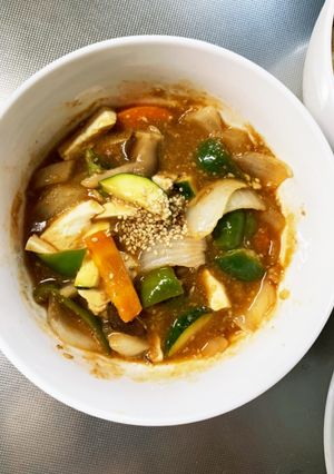 レンジ肉無豆腐中濃ドレッシング味野菜炒め-レシピのメイン写真