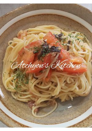 簡単！トマトと梅干しの温かいパスタ-レシピのメイン写真