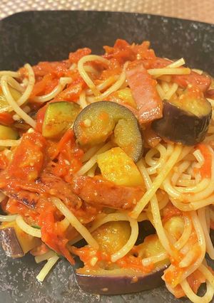完熟生トマト　ナスとベーコンのパスタ-レシピのメイン写真