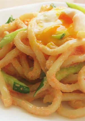 半熟卵がとろ~り♪明太マヨだし醤油うどん-レシピのメイン写真