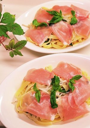 ◇えのきたっぷりの生ハムのバジルパスタ◇-レシピのメイン写真