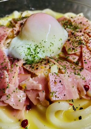 【冷製】うどんでカルボナーラ風-レシピのメイン写真