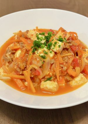 保育園レシピ！豆腐のケチャップ煮-レシピのメイン写真