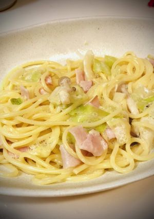キャベツとハムとしめじの豆乳ソースパスタ-レシピのメイン写真