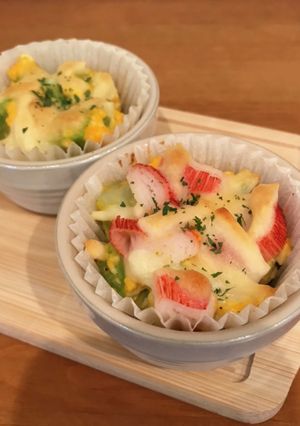 ブロッコリーの芯と卵タルタルチーズ焼き-レシピのメイン写真