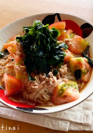 ＊トマツナわかめのぶっかけそうめん＊-レシピのメイン写真