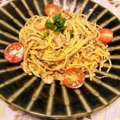 รูปของ 金華鯖缶のパスタ　簡単