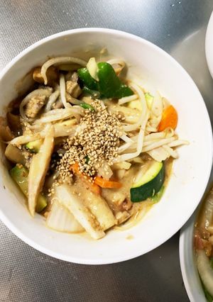 レンジ肉無チクワ梅クリーム炒味野菜炒め-レシピのメイン写真