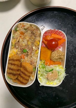 レンジ簡単中華風梅ウスター照味炒飯弁当-レシピのメイン写真