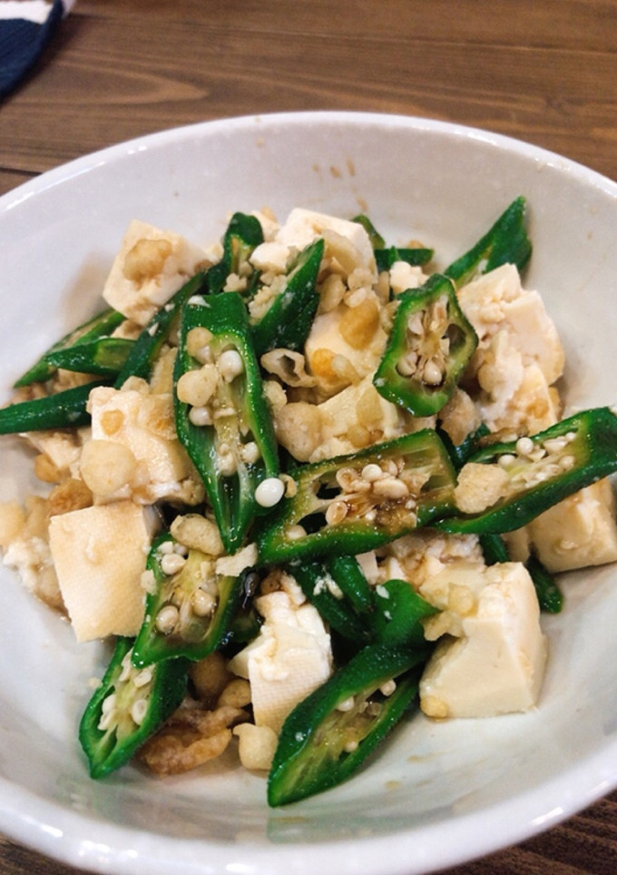 切って和えるだけ☆オクラ豆腐の揚げ玉和え-レシピのメイン写真