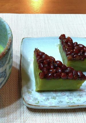 レンジで簡単 抹茶水無月 上新粉と葛粉で-レシピのメイン写真