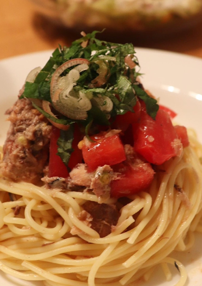 サバ缶で☆サバとトマトの和風冷製パスタ-レシピのメイン写真