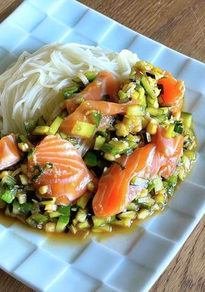 夏にぴったり！ サーモンだし素麺-レシピのメイン写真
