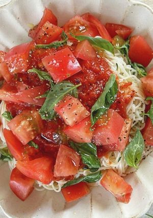 パスタソースで簡単！トマトそうめん-レシピのメイン写真