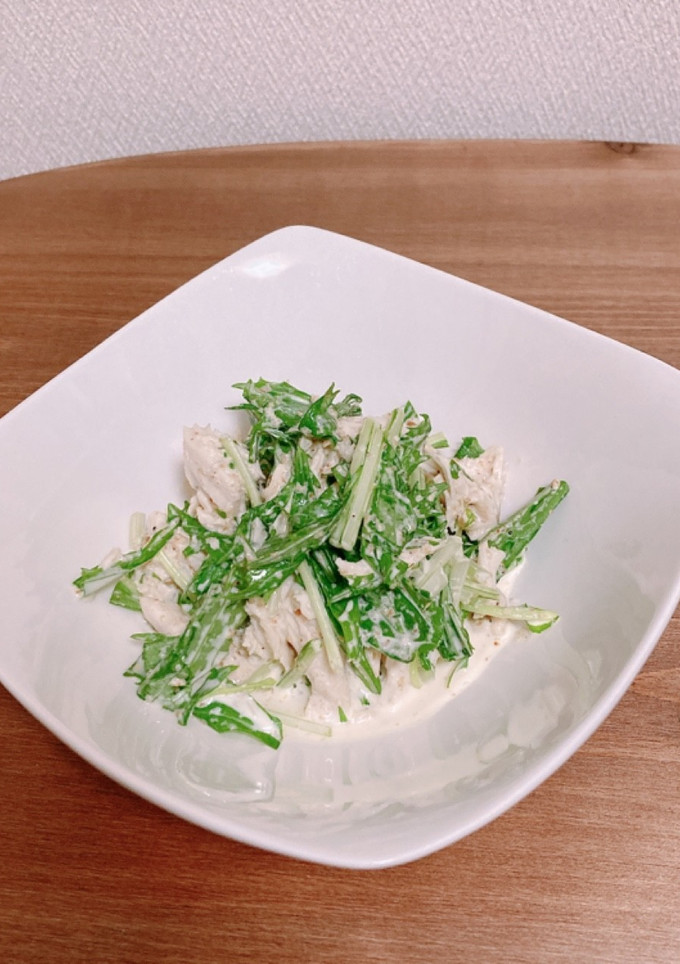 切って和えるだけ！水菜とささみのサラダ-レシピのメイン写真
