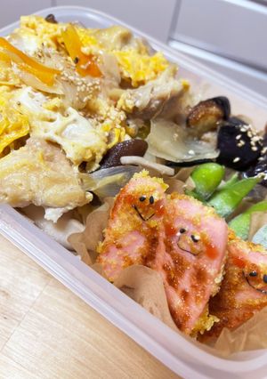 親子丼☆豚しゃぶと茄子炒め弁当-レシピのメイン写真