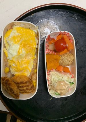 レンジ簡単洋風味噌パスタ味オムライス弁当-レシピのメイン写真