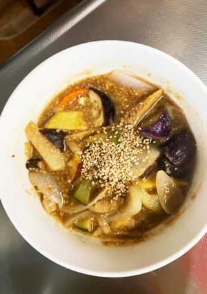 根菜茄子肉無し甘酢照り焼き味温野菜サラダ-レシピのメイン写真