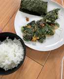 ヨモギとサバの味噌煮缶の焼き天ぷら