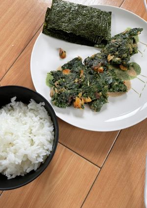 ヨモギとサバの味噌煮缶の焼き天ぷら-レシピのメイン写真