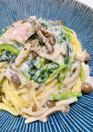 ほうれんそうとしめじのクリームパスタ-レシピのメイン写真