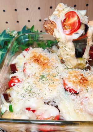 サバ缶で！鯖と夏野菜のチーズ焼き【簡単】-レシピのメイン写真