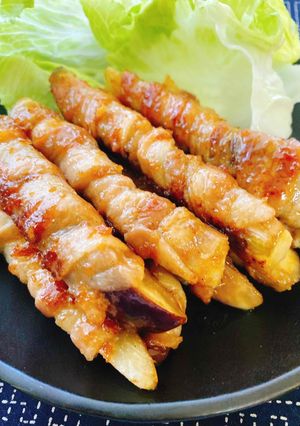 なす豚バラ巻き甘酢炒め-レシピのメイン写真