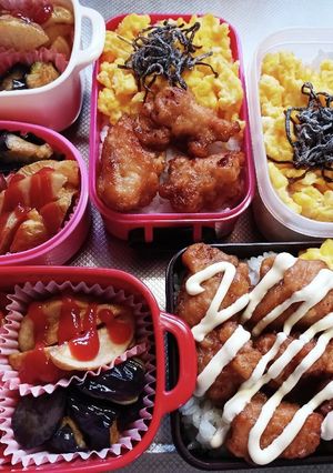 高校生息子、旦那、娘弁当(7/4)-レシピのメイン写真