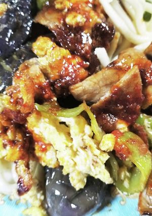 厨房ばあばぁ!茄子.豚肉の卵炒和合?-レシピのメイン写真