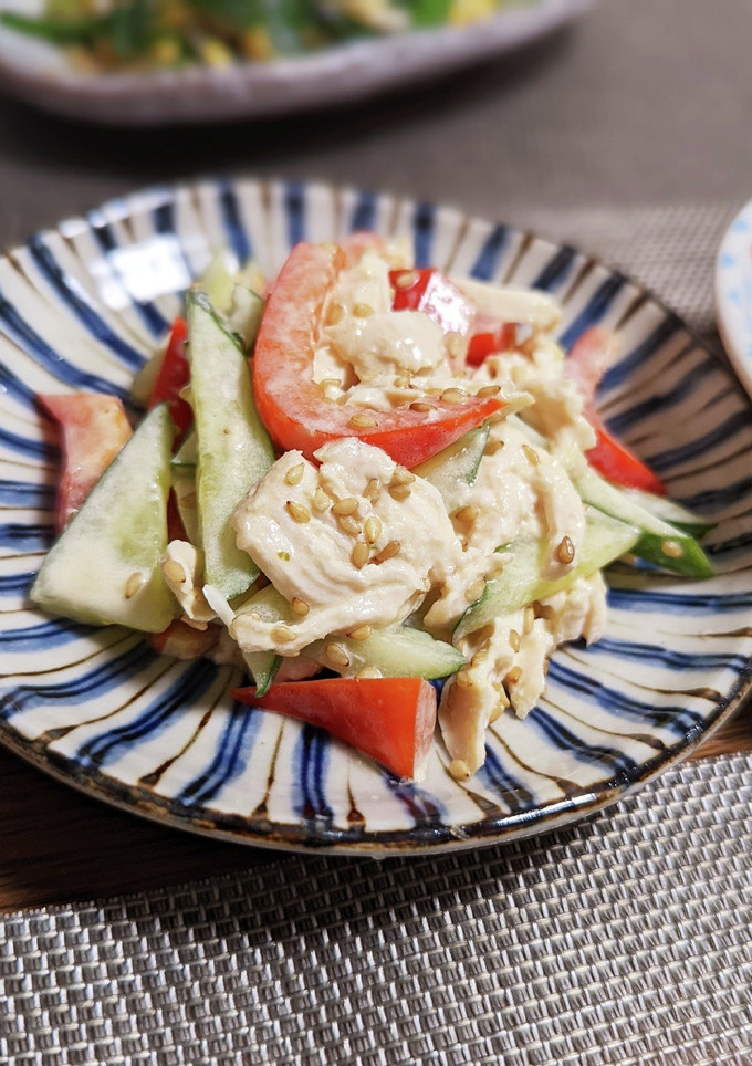 ささみと夏野菜のわさびマヨドレ和え-レシピのメイン写真