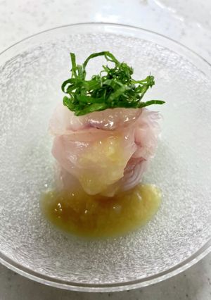 薄切りヒラメの重ね盛り　ゆず甘味噌麹だれ-レシピのメイン写真