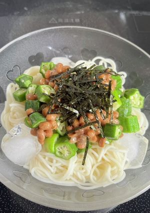 ダイエット中！ズボラのオクラ納豆素麺！-レシピのメイン写真
