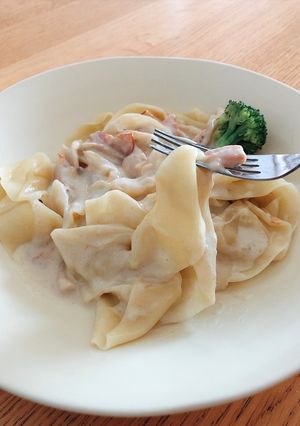 ひもかわ麺のハーブクリームソース-レシピのメイン写真
