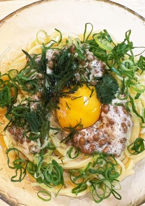 暑い日に！水漬けモチモチ納豆冷製パスタ-レシピのメイン写真