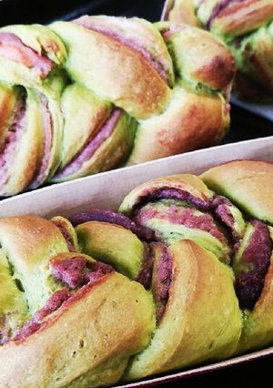 米粉配合・あんこ入り抹茶三つ編みパン-レシピのメイン写真