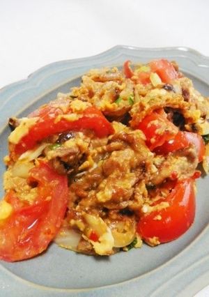 豚こまとトマトと卵のチリ味噌ソース炒め！-レシピのメイン写真