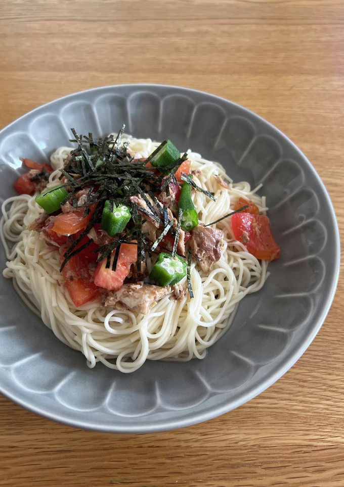 サバ缶とトマトのそうめん-レシピのメイン写真