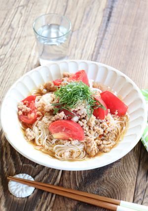 トマトと鶏そぼろそうめん-レシピのメイン写真
