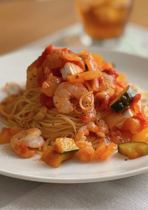 ラタトュイユとクリームチーズの冷製パスタ-レシピのメイン写真