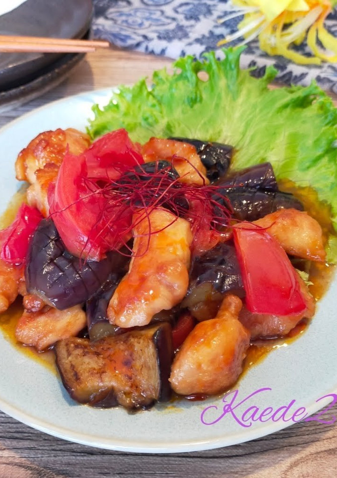 揚げない唐揚げdeナスとトマトの炒め物-レシピのメイン写真