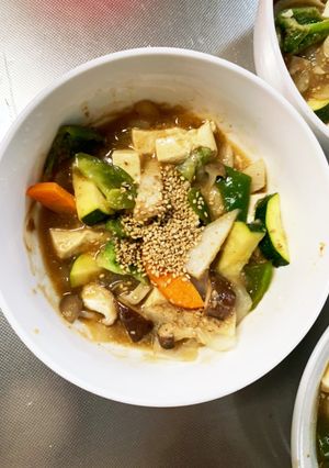 レンジ肉無豆腐簡単梅ポンマヨ味野菜炒め-レシピのメイン写真