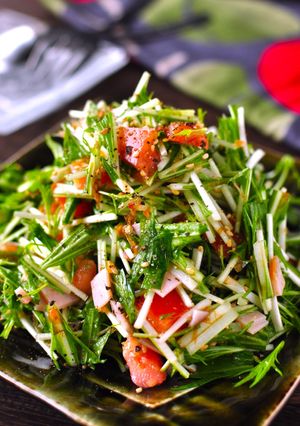 切って和えるだけ。水菜とトマトのサラダ-レシピのメイン写真