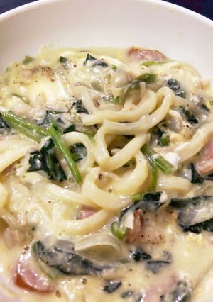 冷凍うどん　カルボナーラっぽい-レシピのメイン写真