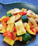エリンギと夏野菜のオイスターソース炒め