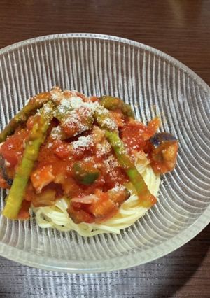 アスパラとナスのトマトソース　冷製パスタ-レシピのメイン写真