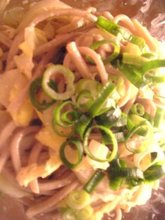 蕎麦と白菜の胡麻マヨネーズ和えパスタ風-レシピのメイン写真