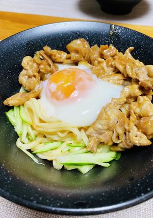 冷たい麺で【酸っぱ辛、肉乗せうどん】-レシピのメイン写真
