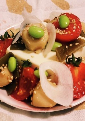 “冷奴”«里いもプチトマ 茎わか 枝豆»-レシピのメイン写真