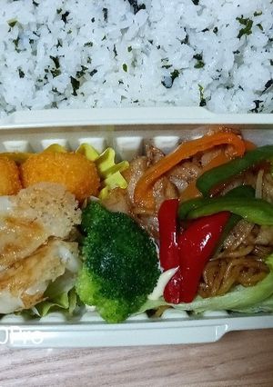 7月14日肉焼きそ、餃子、コロッケ弁当-レシピのメイン写真